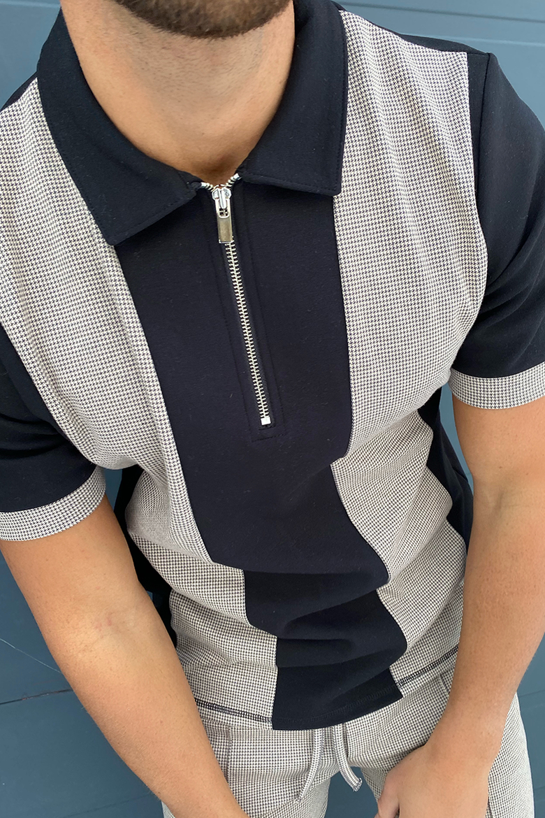 신제품 남성 폴로 셔츠, 여름 패션 패치 워크 지퍼 턴 다운 칼라 반팔 하라주쿠 스트리트웨어 남성 티셔츠 2021